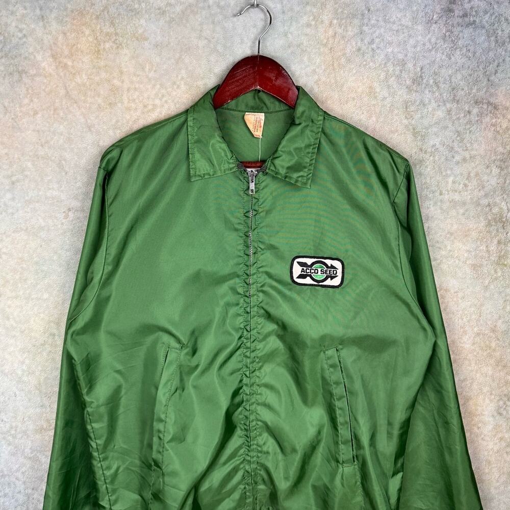 VTG 70s Racing Full Zip Jacket Mens Sz M Green Patch ACCD Seed USA Made Light